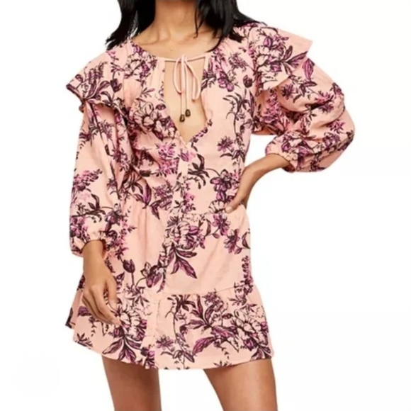 Free People Dresses & Skirts - Free People Sunbaked Swing Dress Peach Combo Floral- Size Small